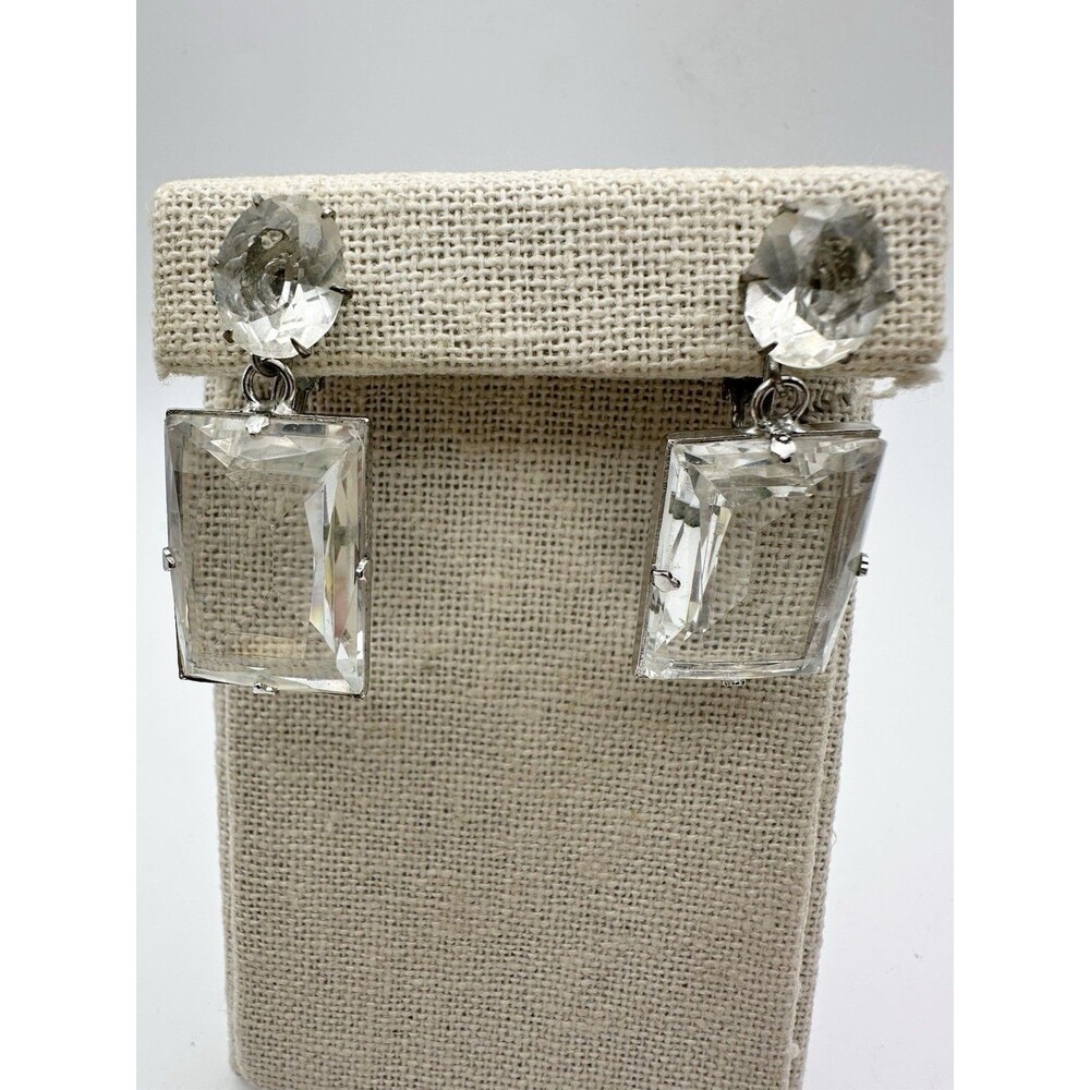 Vintage Faceted Clear Glass Clip On Earrings
